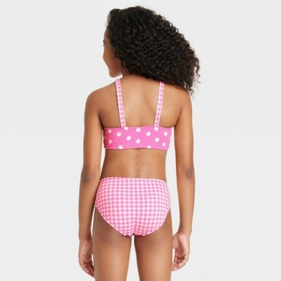 Cat & Jack Girls Pink Gingham Spots Polka Dots Bandeau Bikini Set Sz XXL (16-18) - Picture 4 of 14